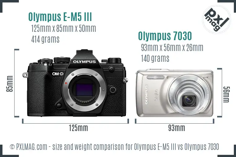 Olympus E-M5 III vs Olympus 7030 size comparison