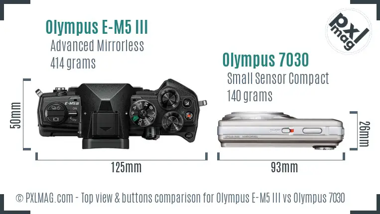 Olympus E-M5 III vs Olympus 7030 top view buttons comparison