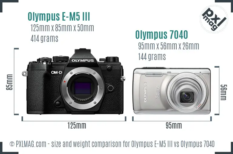 Olympus E-M5 III vs Olympus 7040 size comparison