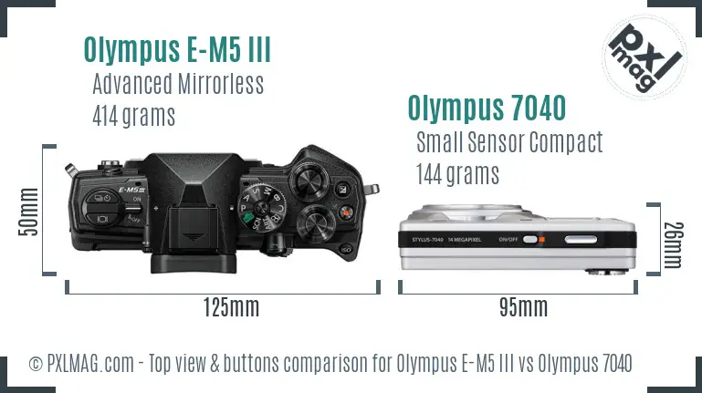 Olympus E-M5 III vs Olympus 7040 top view buttons comparison