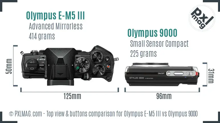 Olympus E-M5 III vs Olympus 9000 top view buttons comparison