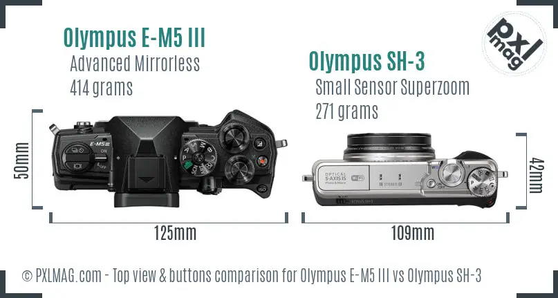 Olympus E-M5 III vs Olympus SH-3 top view buttons comparison