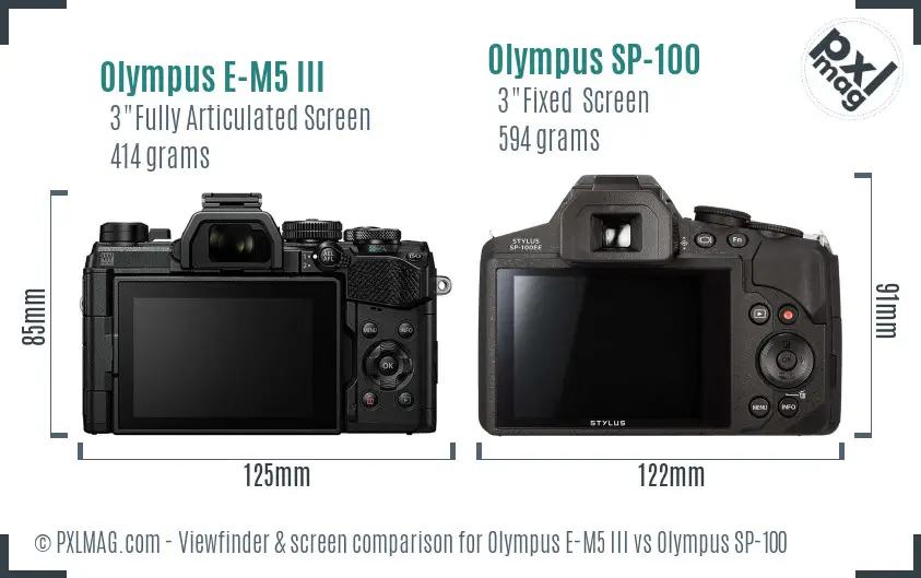 Olympus E-M5 III vs Olympus SP-100 Screen and Viewfinder comparison