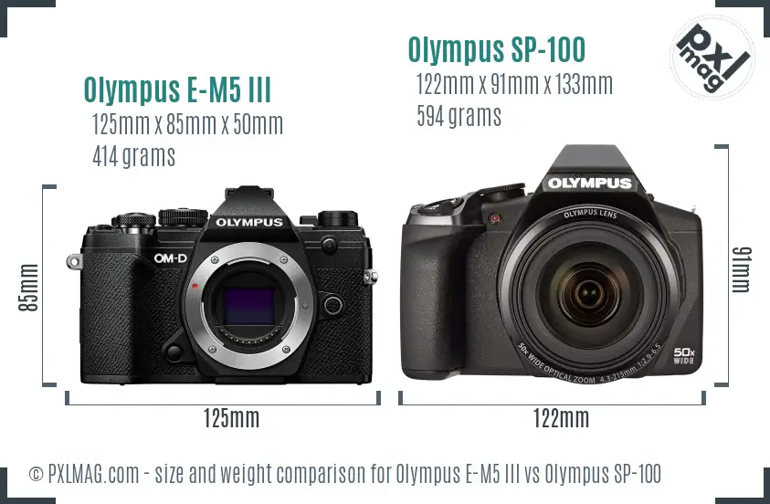 Olympus E-M5 III vs Olympus SP-100 size comparison