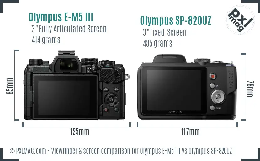 Olympus E-M5 III vs Olympus SP-820UZ Screen and Viewfinder comparison
