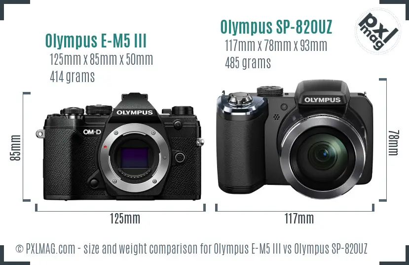 Olympus E-M5 III vs Olympus SP-820UZ size comparison