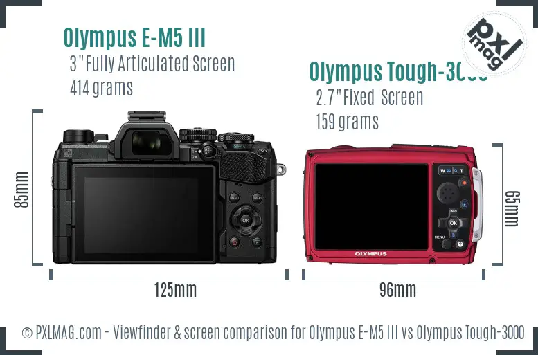 Olympus E-M5 III vs Olympus Tough-3000 Screen and Viewfinder comparison