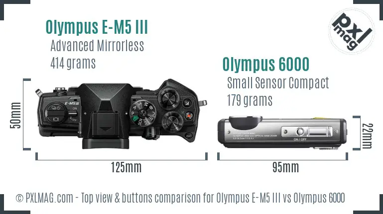Olympus E-M5 III vs Olympus 6000 top view buttons comparison