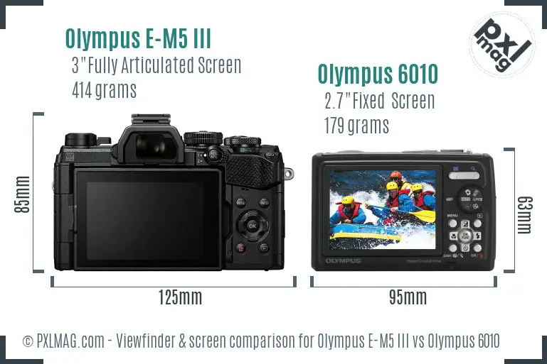 Olympus E-M5 III vs Olympus 6010 Screen and Viewfinder comparison