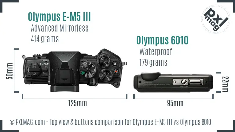Olympus E-M5 III vs Olympus 6010 top view buttons comparison