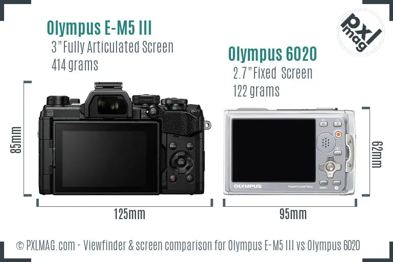 Olympus E-M5 III vs Olympus 6020 Screen and Viewfinder comparison