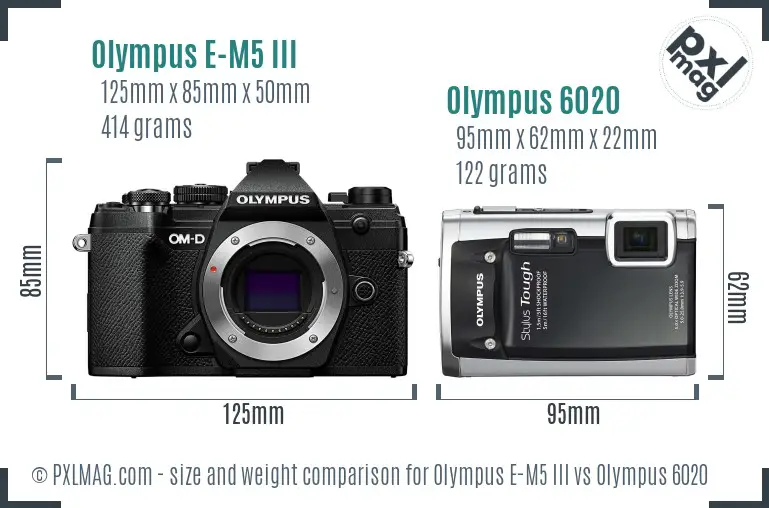Olympus E-M5 III vs Olympus 6020 size comparison