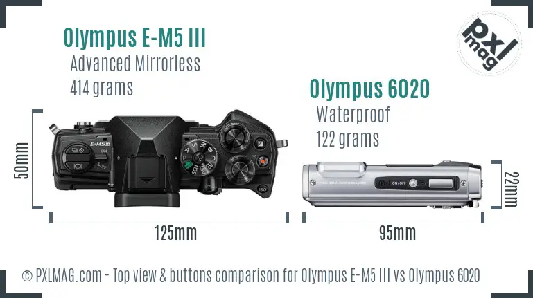 Olympus E-M5 III vs Olympus 6020 top view buttons comparison