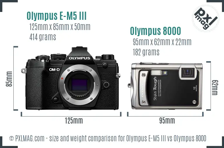 Olympus E-M5 III vs Olympus 8000 size comparison