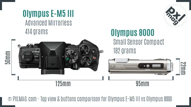 Olympus E-M5 III vs Olympus 8000 top view buttons comparison
