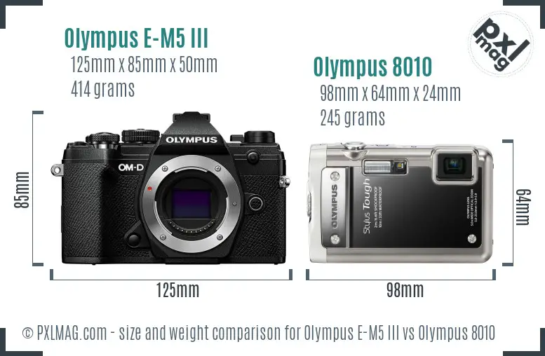 Olympus E-M5 III vs Olympus 8010 size comparison