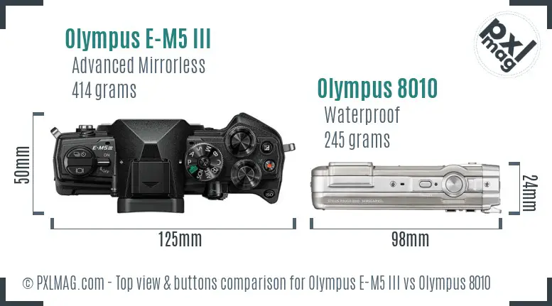 Olympus E-M5 III vs Olympus 8010 top view buttons comparison