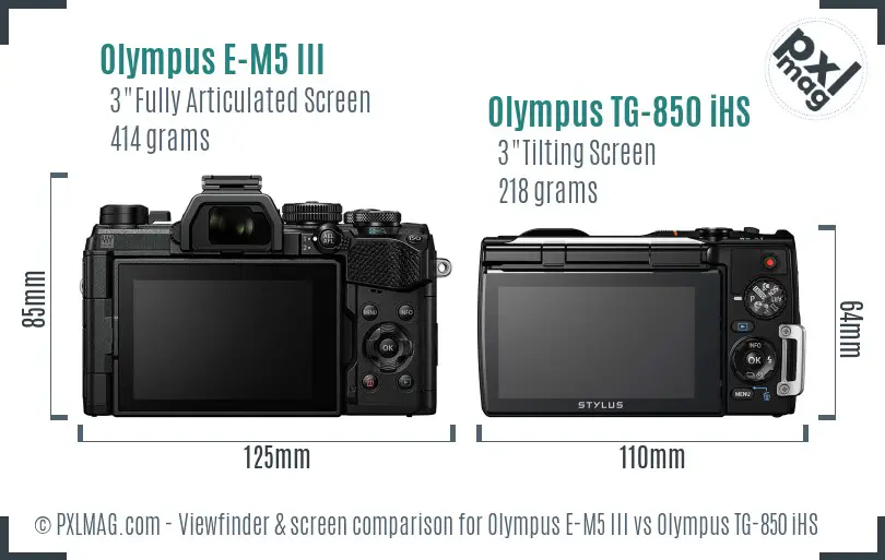 Olympus E-M5 III vs Olympus TG-850 iHS Screen and Viewfinder comparison