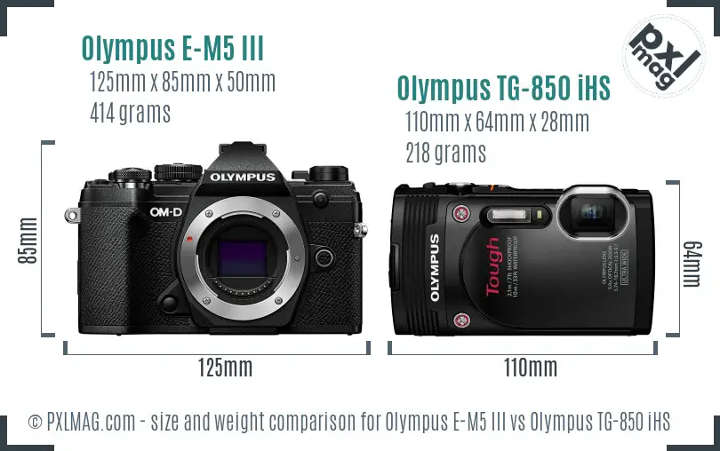 Olympus E-M5 III vs Olympus TG-850 iHS size comparison