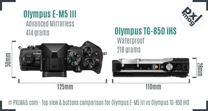 Olympus E-M5 III vs Olympus TG-850 iHS top view buttons comparison