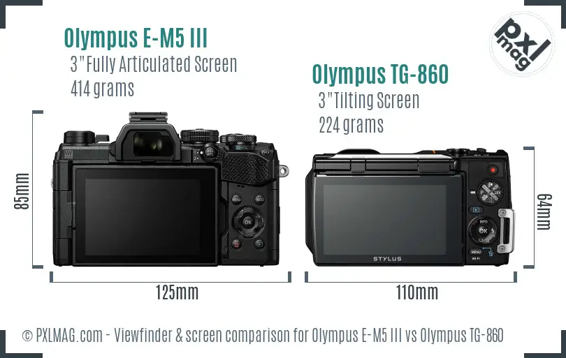 Olympus E-M5 III vs Olympus TG-860 Screen and Viewfinder comparison