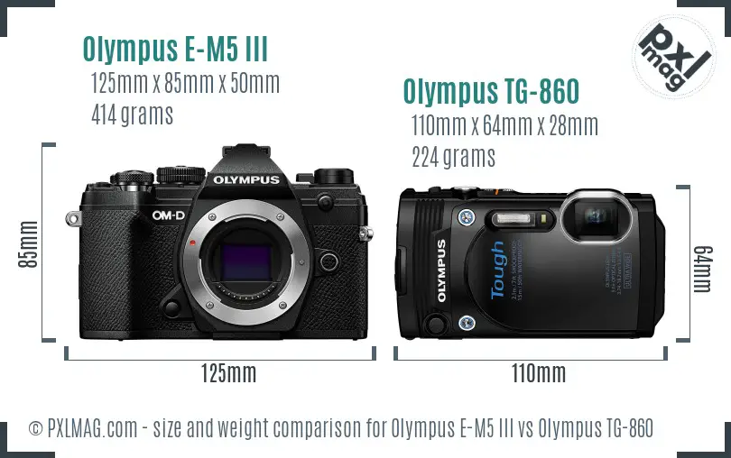 Olympus E-M5 III vs Olympus TG-860 size comparison
