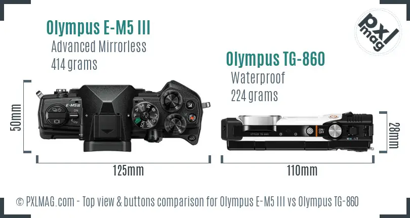 Olympus E-M5 III vs Olympus TG-860 top view buttons comparison