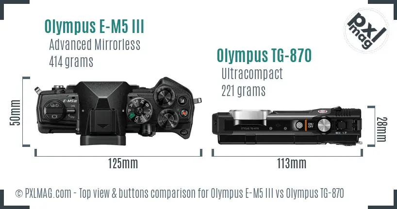 Olympus E-M5 III vs Olympus TG-870 top view buttons comparison