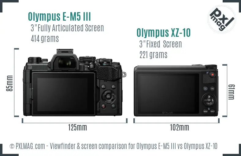 Olympus E-M5 III vs Olympus XZ-10 Screen and Viewfinder comparison