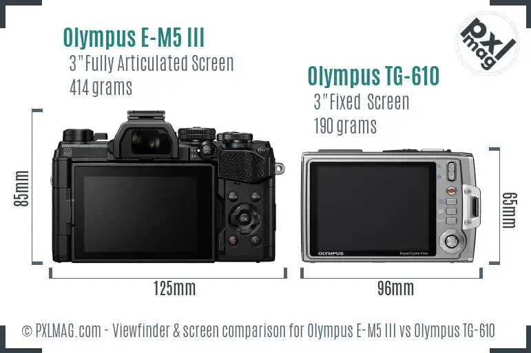 Olympus E-M5 III vs Olympus TG-610 Screen and Viewfinder comparison