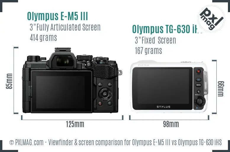 Olympus E-M5 III vs Olympus TG-630 iHS Screen and Viewfinder comparison