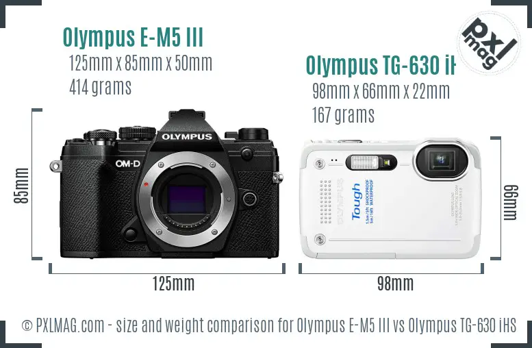 Olympus E-M5 III vs Olympus TG-630 iHS size comparison