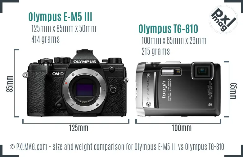 Olympus E-M5 III vs Olympus TG-810 size comparison