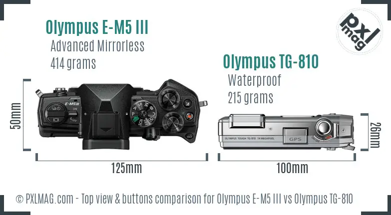Olympus E-M5 III vs Olympus TG-810 top view buttons comparison