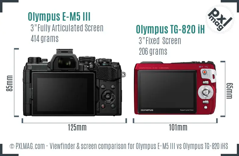 Olympus E-M5 III vs Olympus TG-820 iHS Screen and Viewfinder comparison