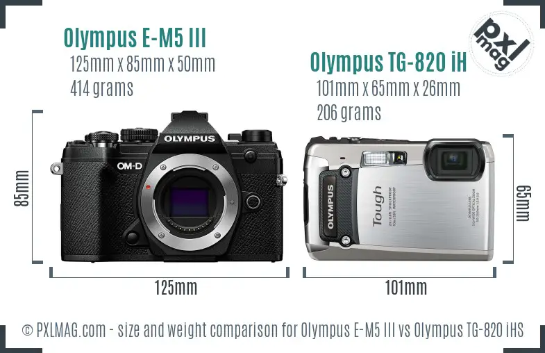 Olympus E-M5 III vs Olympus TG-820 iHS size comparison