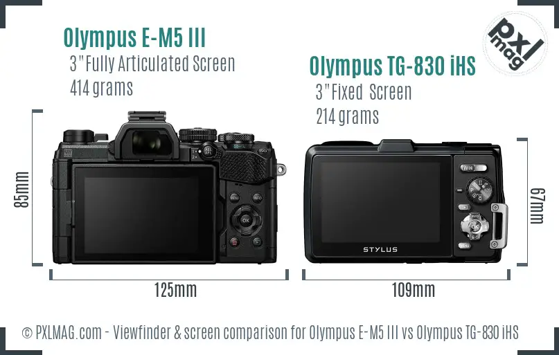 Olympus E-M5 III vs Olympus TG-830 iHS Screen and Viewfinder comparison