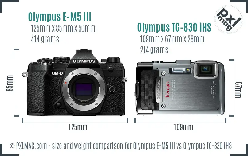 Olympus E-M5 III vs Olympus TG-830 iHS size comparison