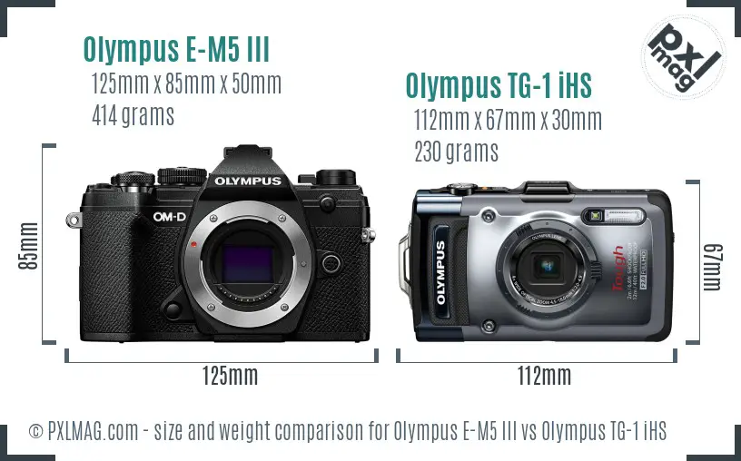 Olympus E-M5 III vs Olympus TG-1 iHS size comparison