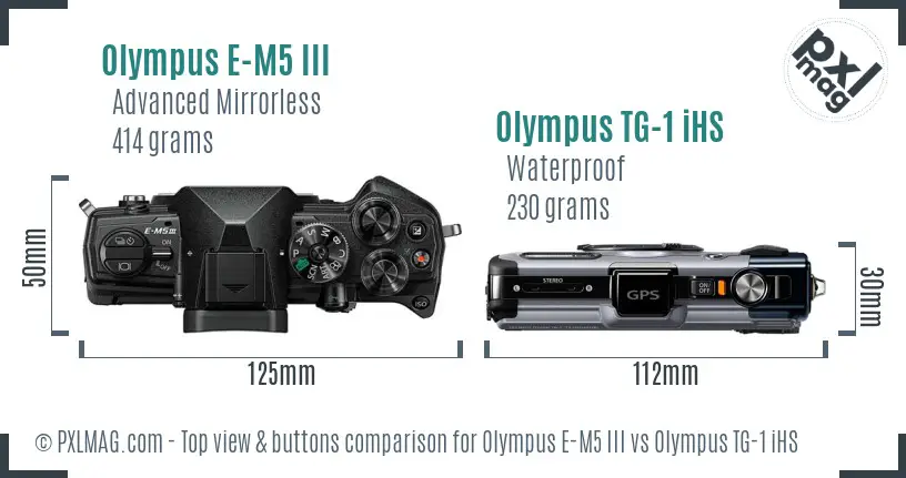 Olympus E-M5 III vs Olympus TG-1 iHS top view buttons comparison