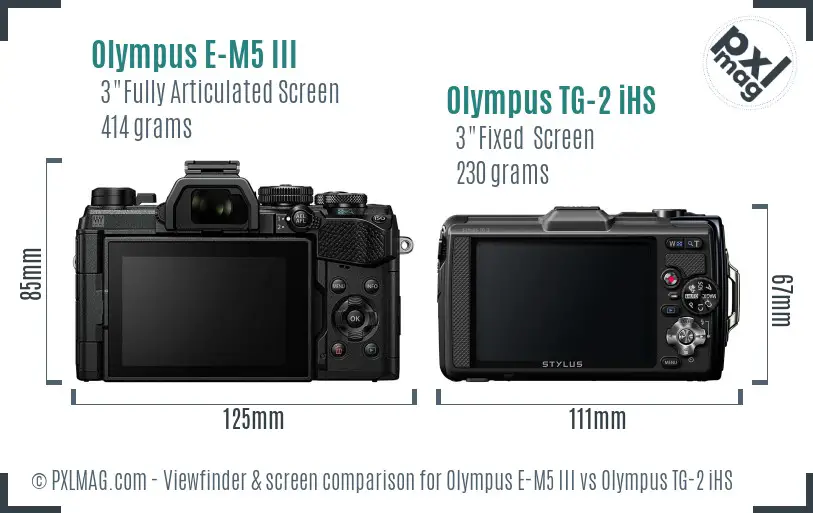 Olympus E-M5 III vs Olympus TG-2 iHS Screen and Viewfinder comparison