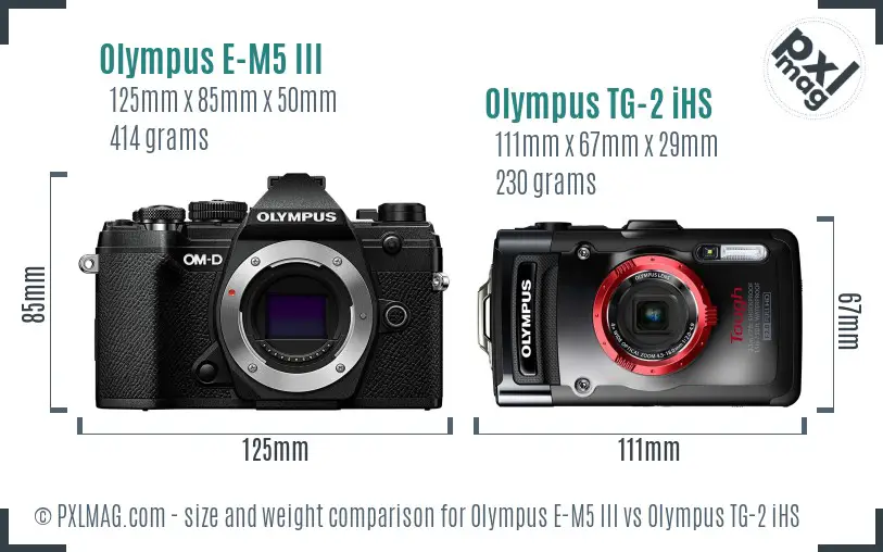 Olympus E-M5 III vs Olympus TG-2 iHS size comparison