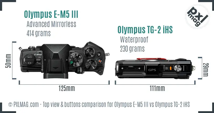 Olympus E-M5 III vs Olympus TG-2 iHS top view buttons comparison