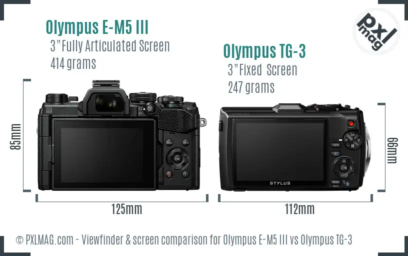 Olympus E-M5 III vs Olympus TG-3 Screen and Viewfinder comparison