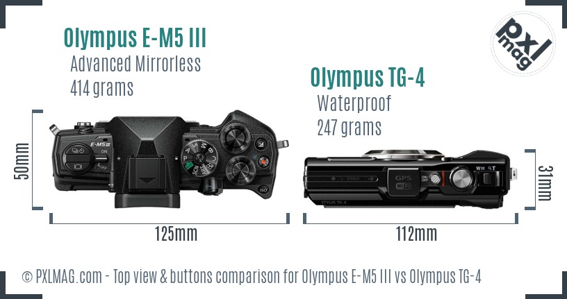 Olympus E-M5 III vs Olympus TG-4 top view buttons comparison