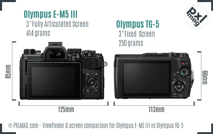 Olympus E-M5 III vs Olympus TG-5 Screen and Viewfinder comparison