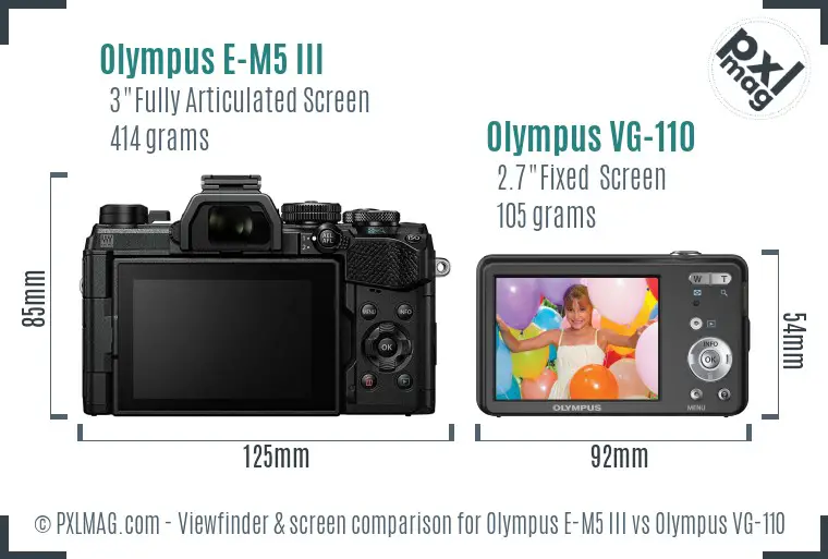 Olympus E-M5 III vs Olympus VG-110 Screen and Viewfinder comparison