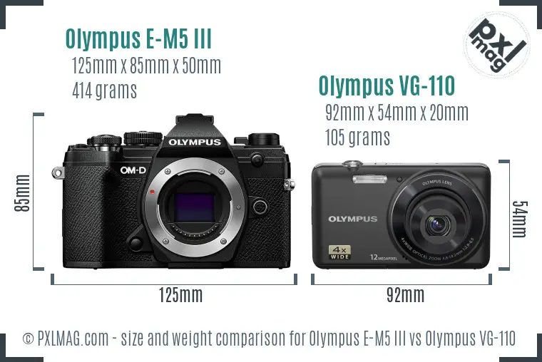 Olympus E-M5 III vs Olympus VG-110 size comparison
