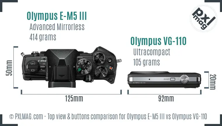Olympus E-M5 III vs Olympus VG-110 top view buttons comparison
