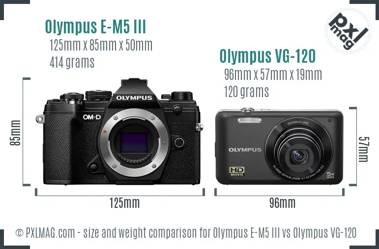 Olympus E-M5 III vs Olympus VG-120 size comparison